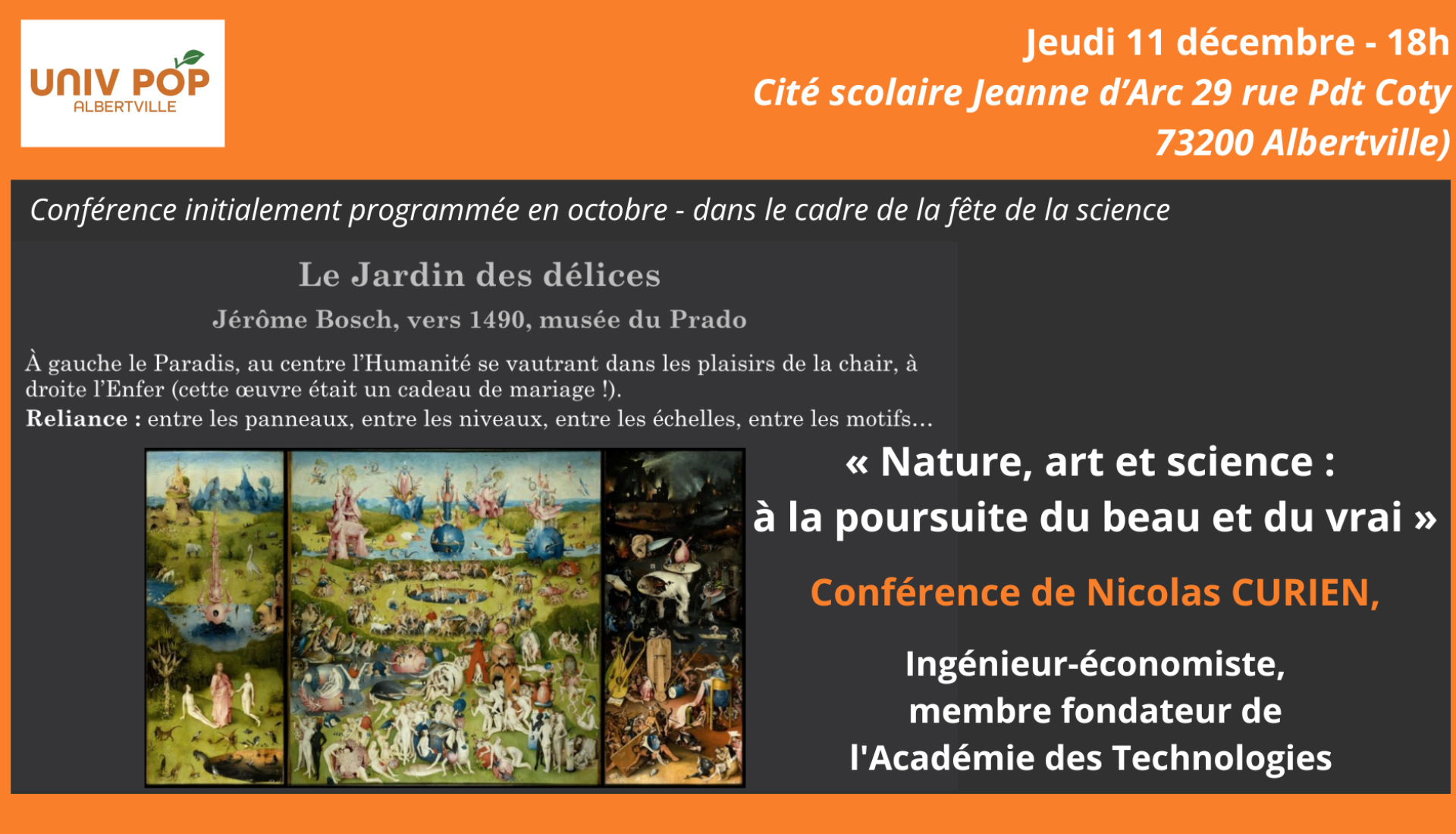 «Nature, art et science :  à la poursuite du beau et du vrai »  Conférence de Nicolas CURIEN